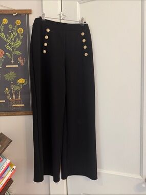 H&M Black Wide-Leg Pants with Gold Button Detail